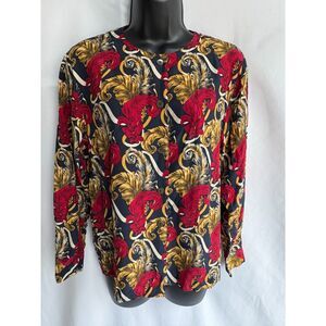 Vintage Talbots Floral Blouse 100% Silk Button Down Equestrian Retro Romantic 4